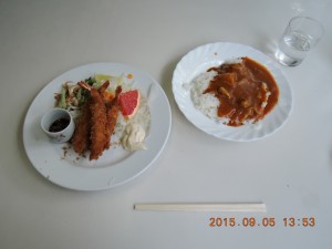 キャッスル食堂 エビフライ定食＋ご飯大盛＋カレーかけ [藝祭2015]